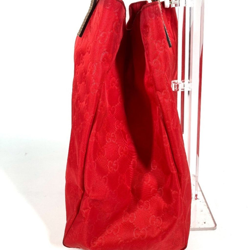 Gucci Red Color Leather Nylon Shoulder Bag Tote Bag (Pre-Owned)