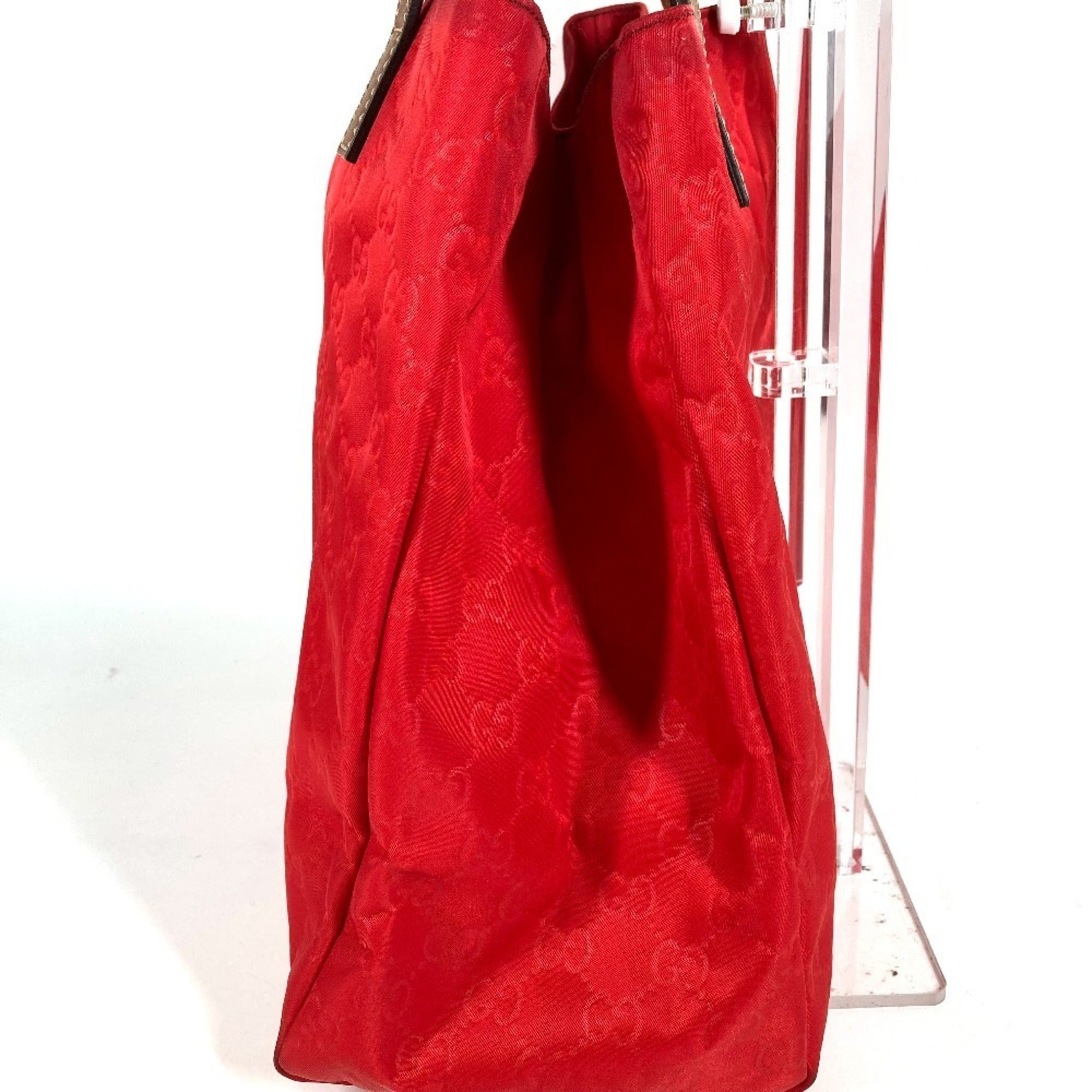 Gucci Red Color Leather Nylon Shoulder Bag Tote Bag (Pre-Owned)