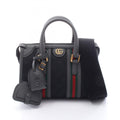 Gucci Black Gray Gg Canvas Leather Handbag (Pre-Owned)