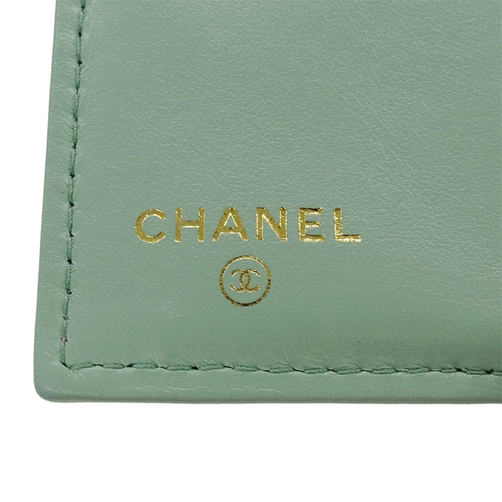 Chanel Green Pink Grained Calfskin Wallet (Bi-Fold)