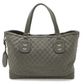 Gucci Light Gray Nylon Leather Shoulder Bag Tote Bag (Pre-Owned)