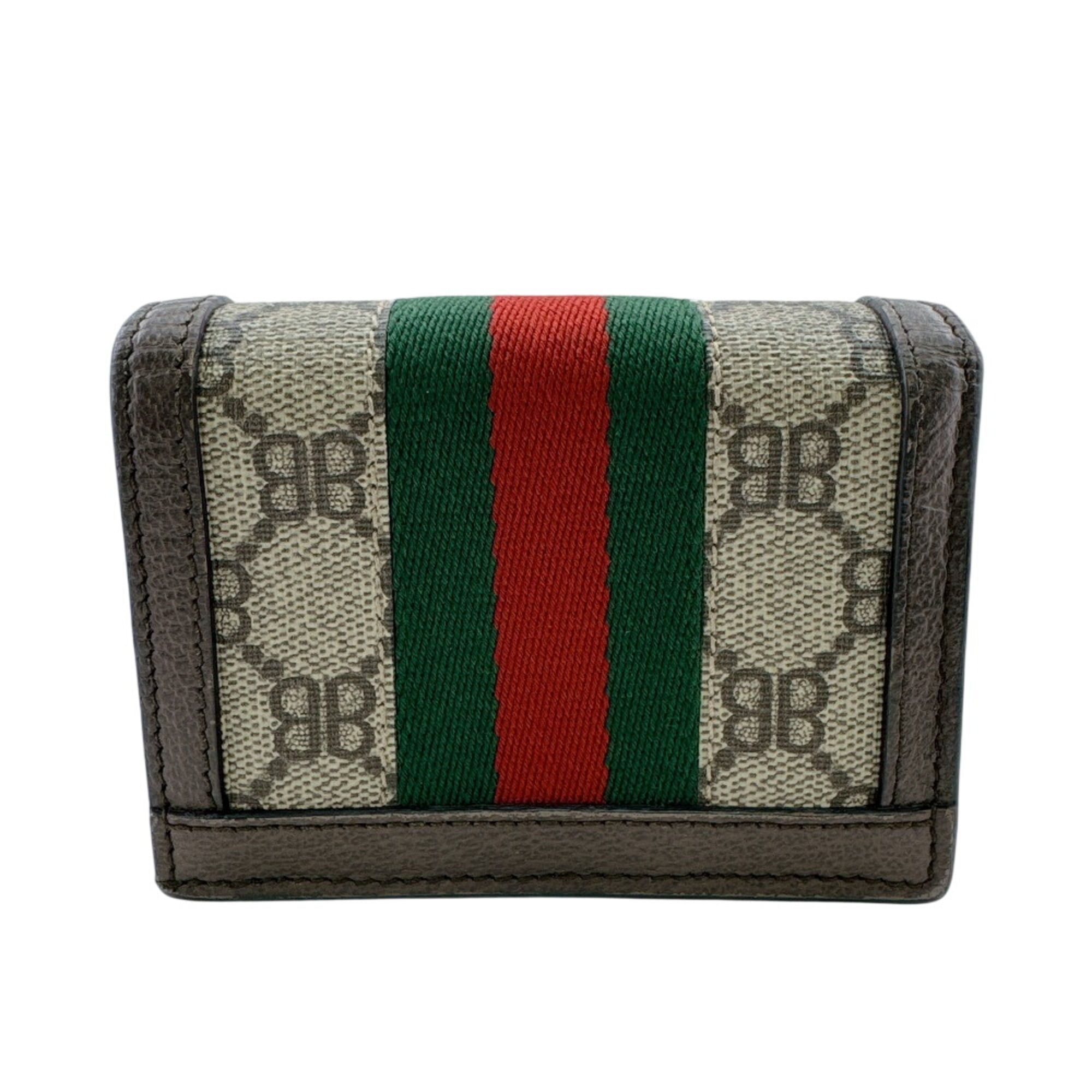 Gucci Brown Green Red Color Pvc Canvas Leather Wallet (Bi-Fold) (Pre-Owned)