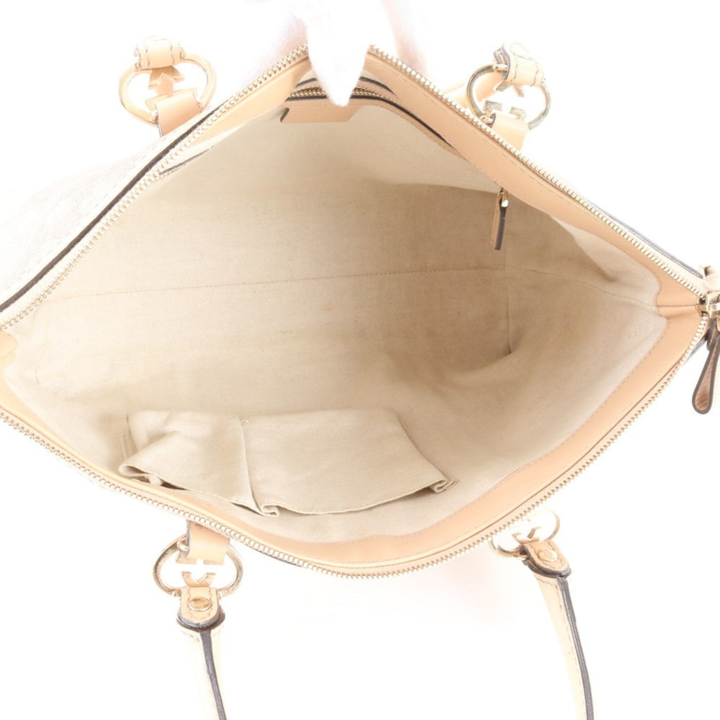 Gucci Beige Pink Gold Leather Canvas Handbag Shoulder Bag Tote Bag (Pre-Owned)