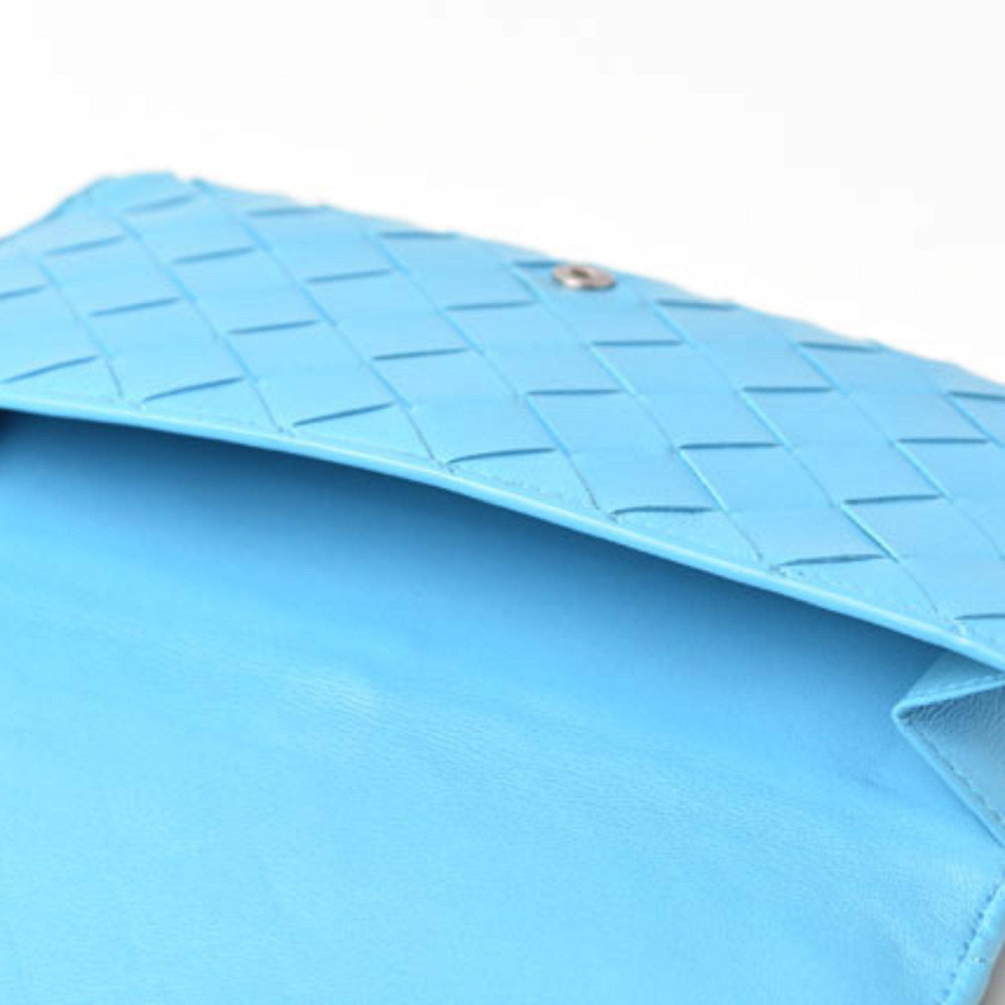 Bottega Veneta Intrecciato Light Blue Leather Long Wallet (Bi-Fold)