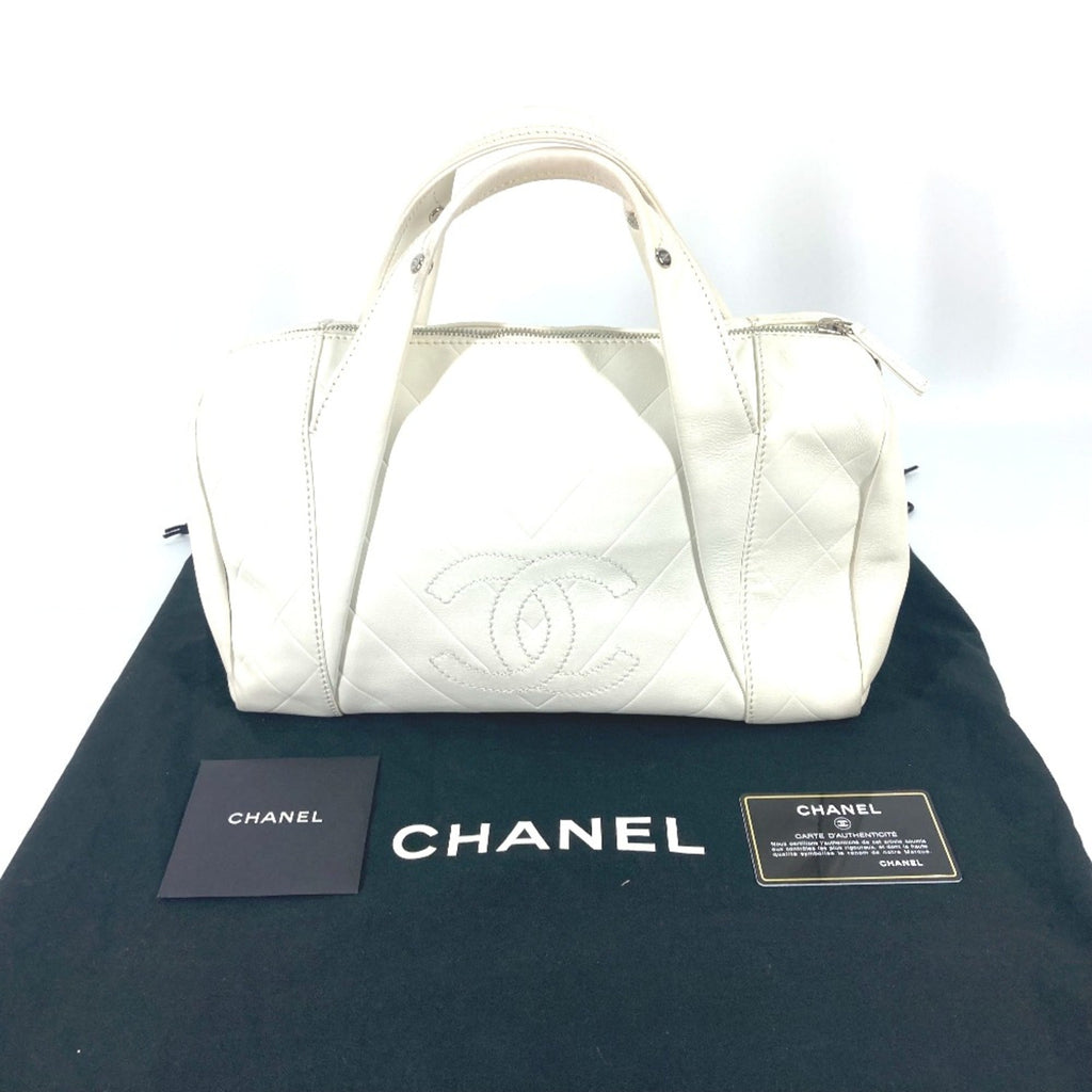 Chanel White Leather Boston Bag