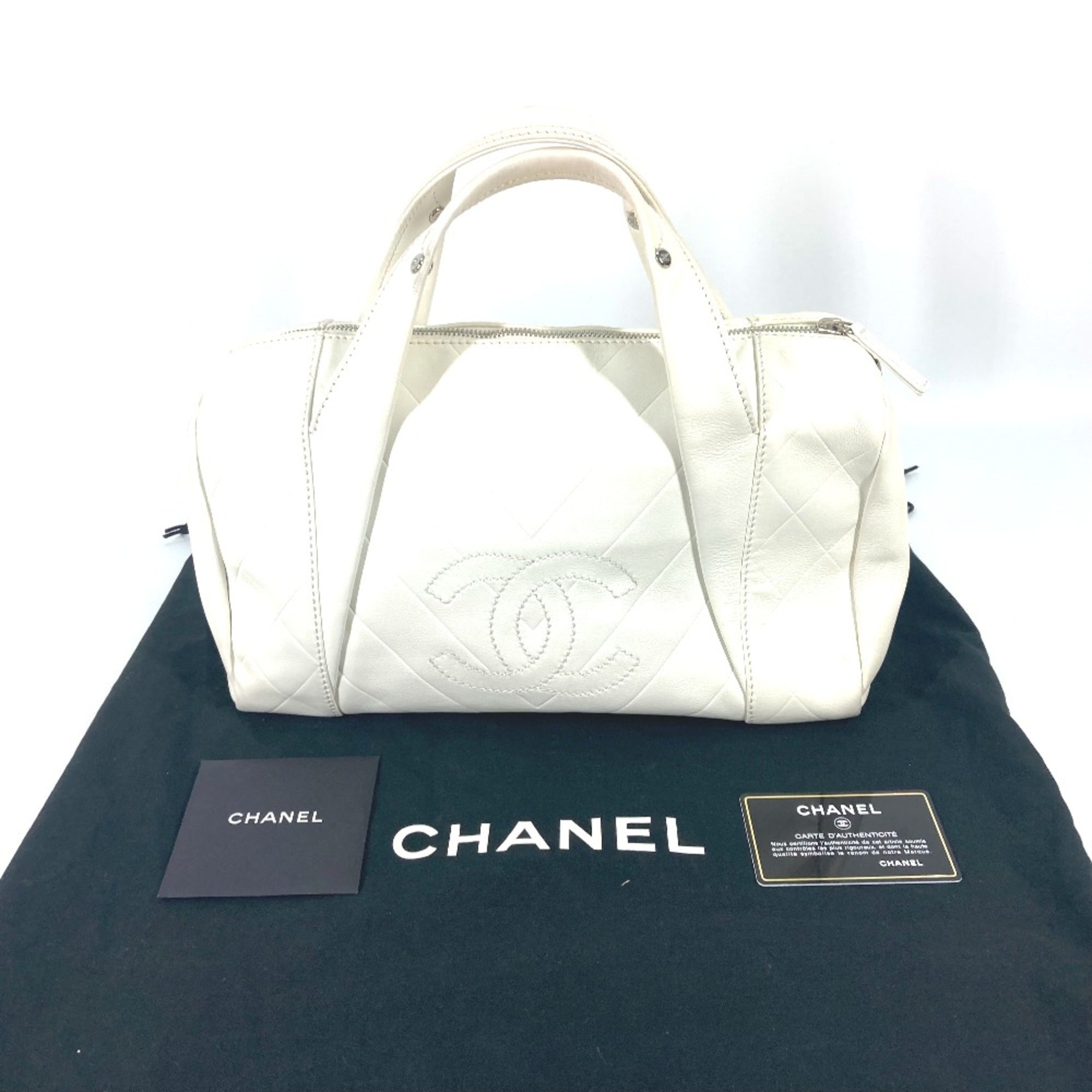 Chanel White Leather Boston Bag