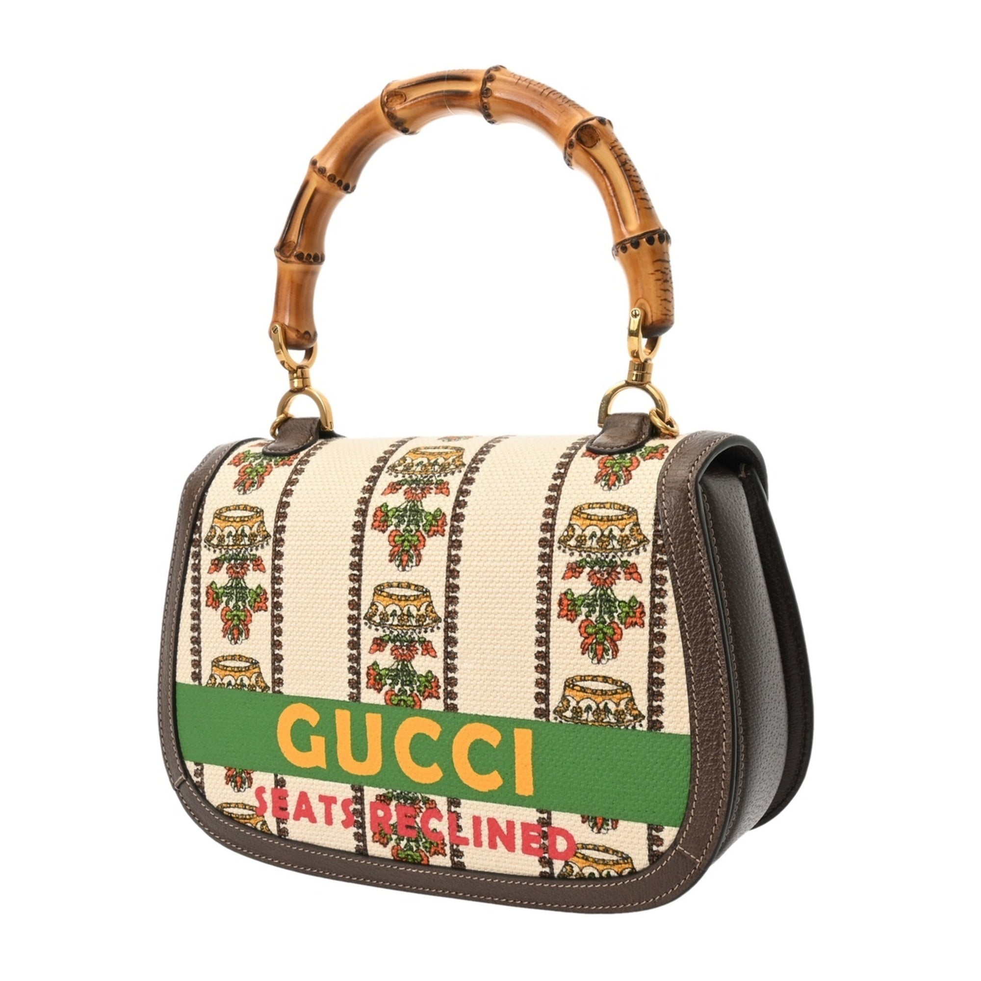 Gucci Brown White Canvas Leather Handbag (Pre-Owned)