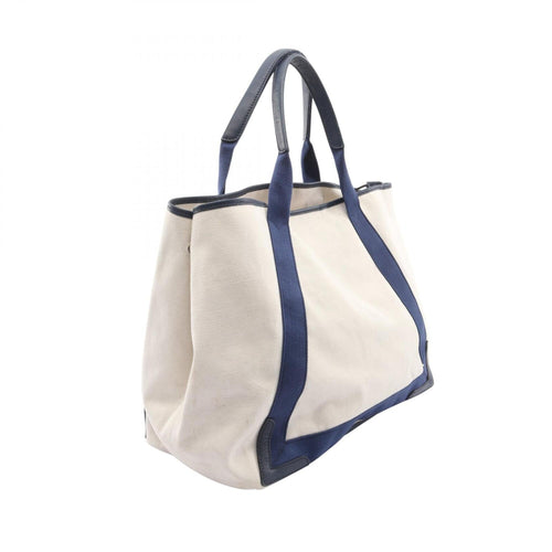 Balenciaga Navy White Canvas Leather Handbag Tote