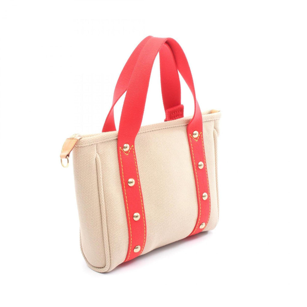 Louis Vuitton Beige Red Color Canvas Leather Tote Bag