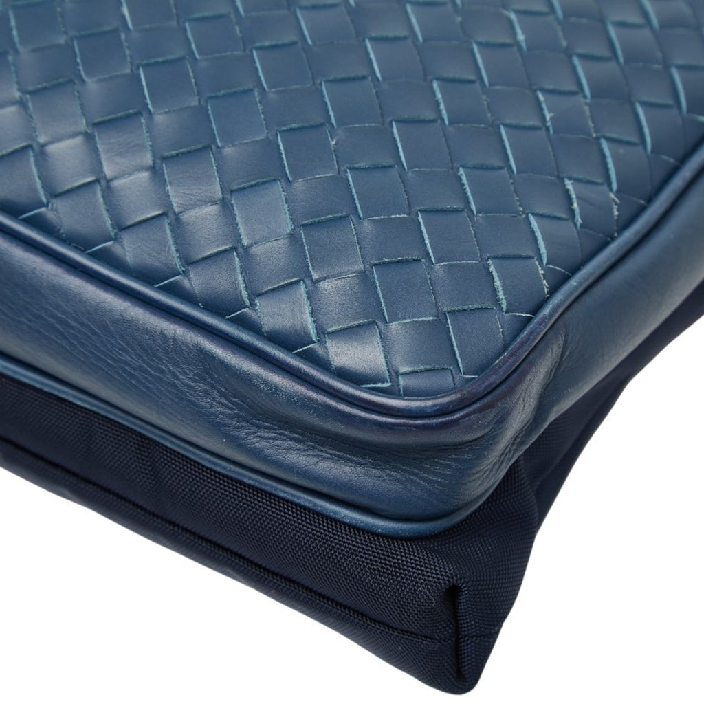 Bottega Veneta Blue Navy Leather Nylon Shoulder Bag