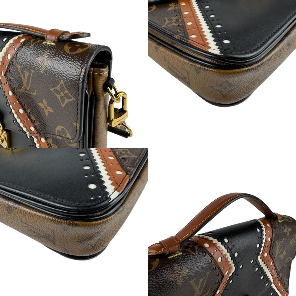 Louis Vuitton Black Brown Monogram Leather Handbag Pochette Shoulder Bag