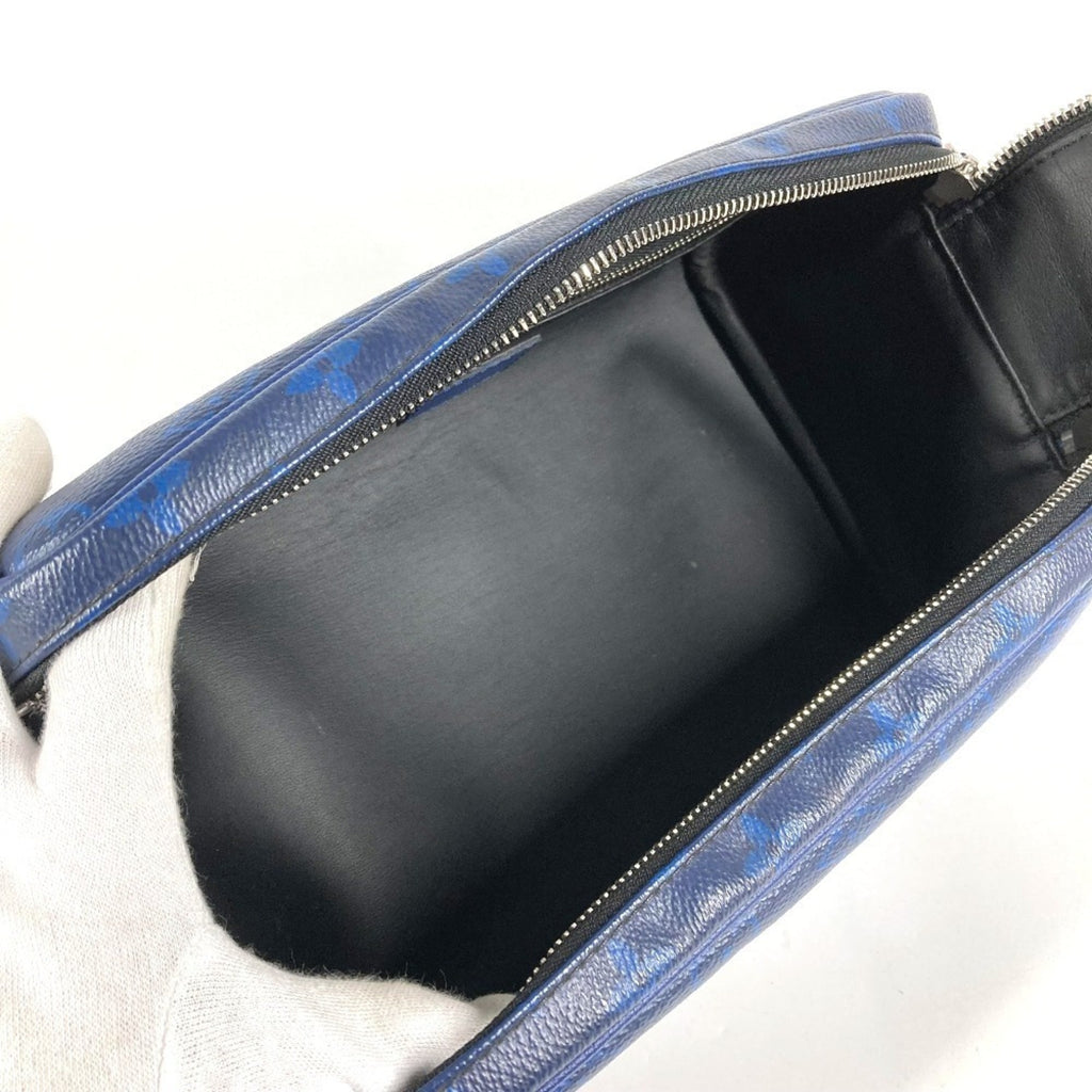 Louis Vuitton Blue Taiga Leather Monogram Canvas Leather Clutch Bag Handbag Pouch