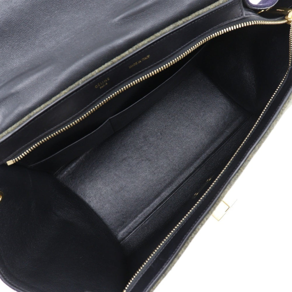 Celine Trapeze Black Gray Felt Leather Handbag