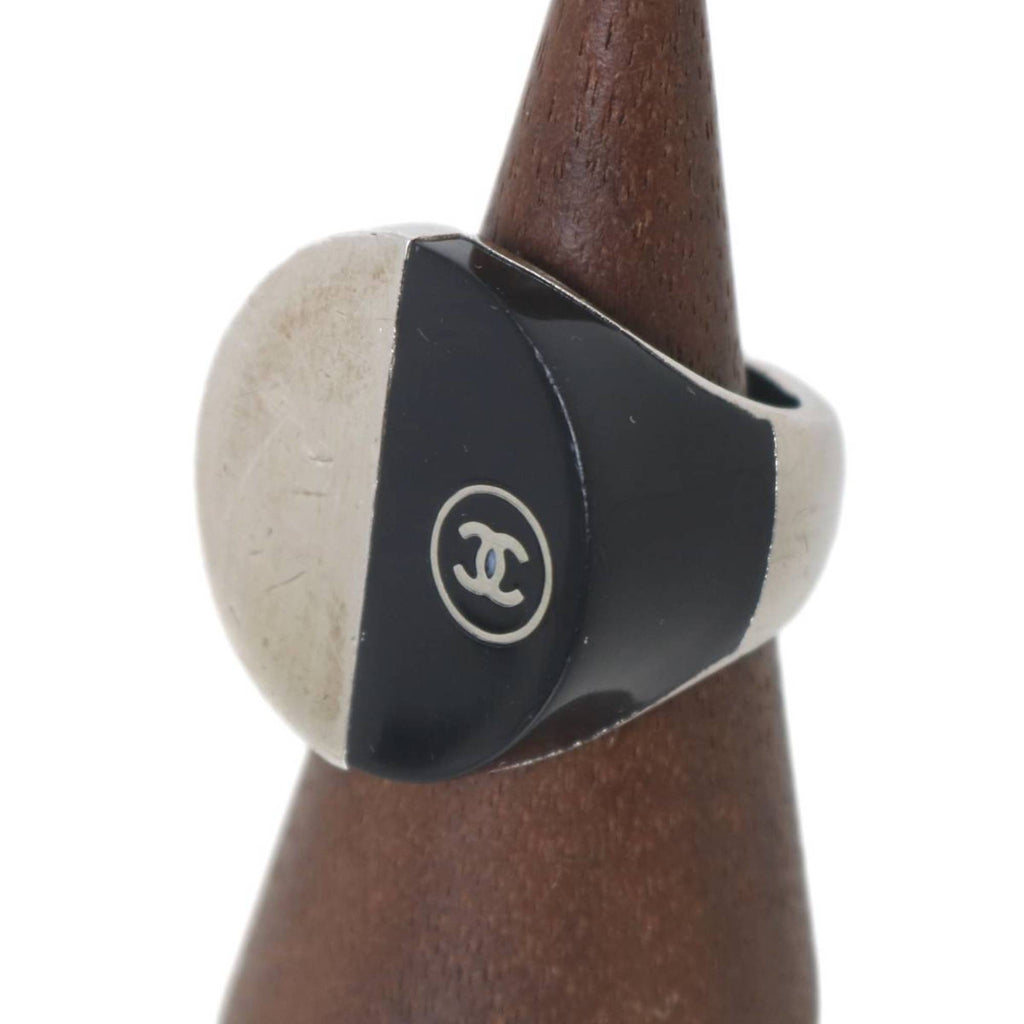 Chanel Silver Black Band Ring