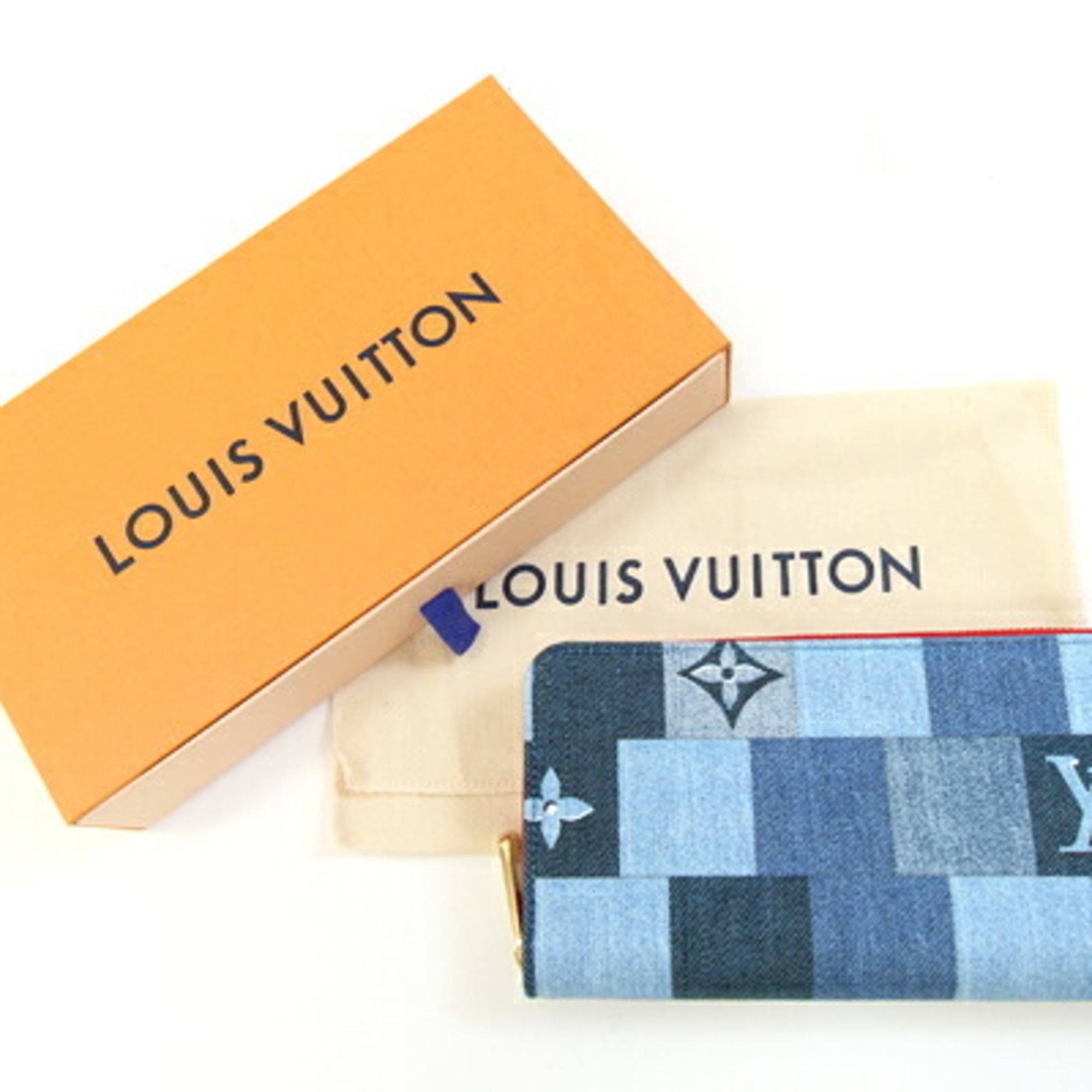 Louis Vuitton Blue Red Color Monogram Denim Long Wallet
