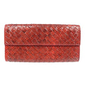 Bottega Veneta Red Color Intrecciato Long Wallet (Bi-Fold)