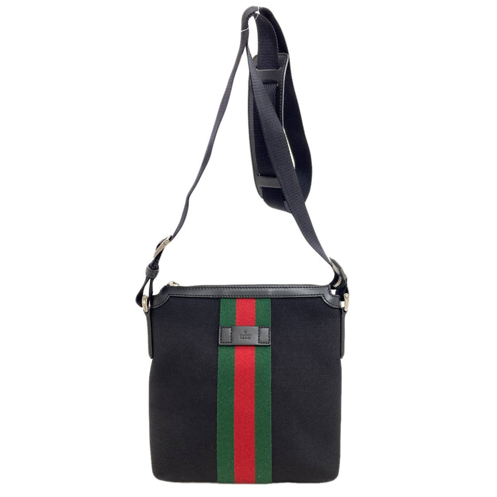 Gucci Sherry Line Black Green Red Color Nylon Canvas Shoulder Bag (Pre-Owned)