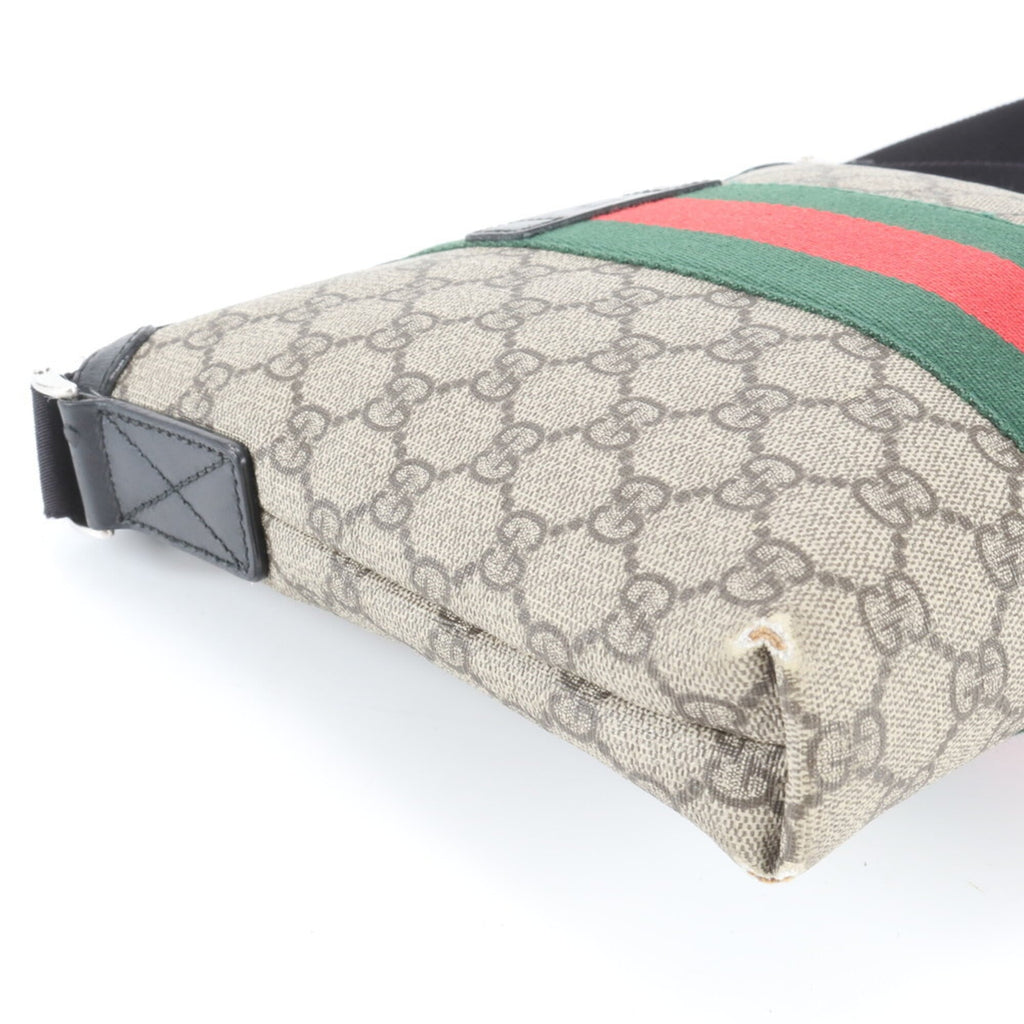 Gucci Beige Black Leather Coated Canvas Messenger Bag Shoulder Bag (Pre-Owned)