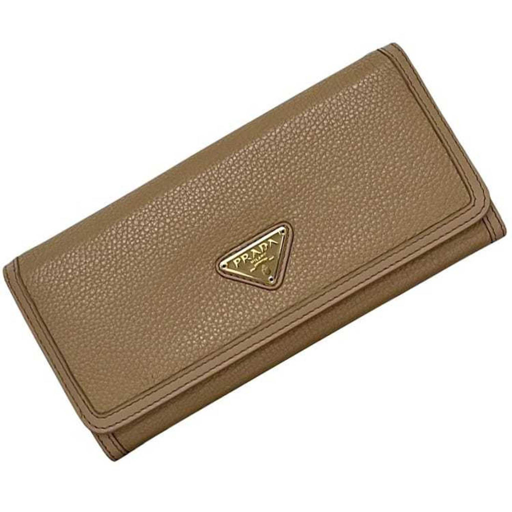 Prada Beige Leather Long Wallet (Bi-Fold)