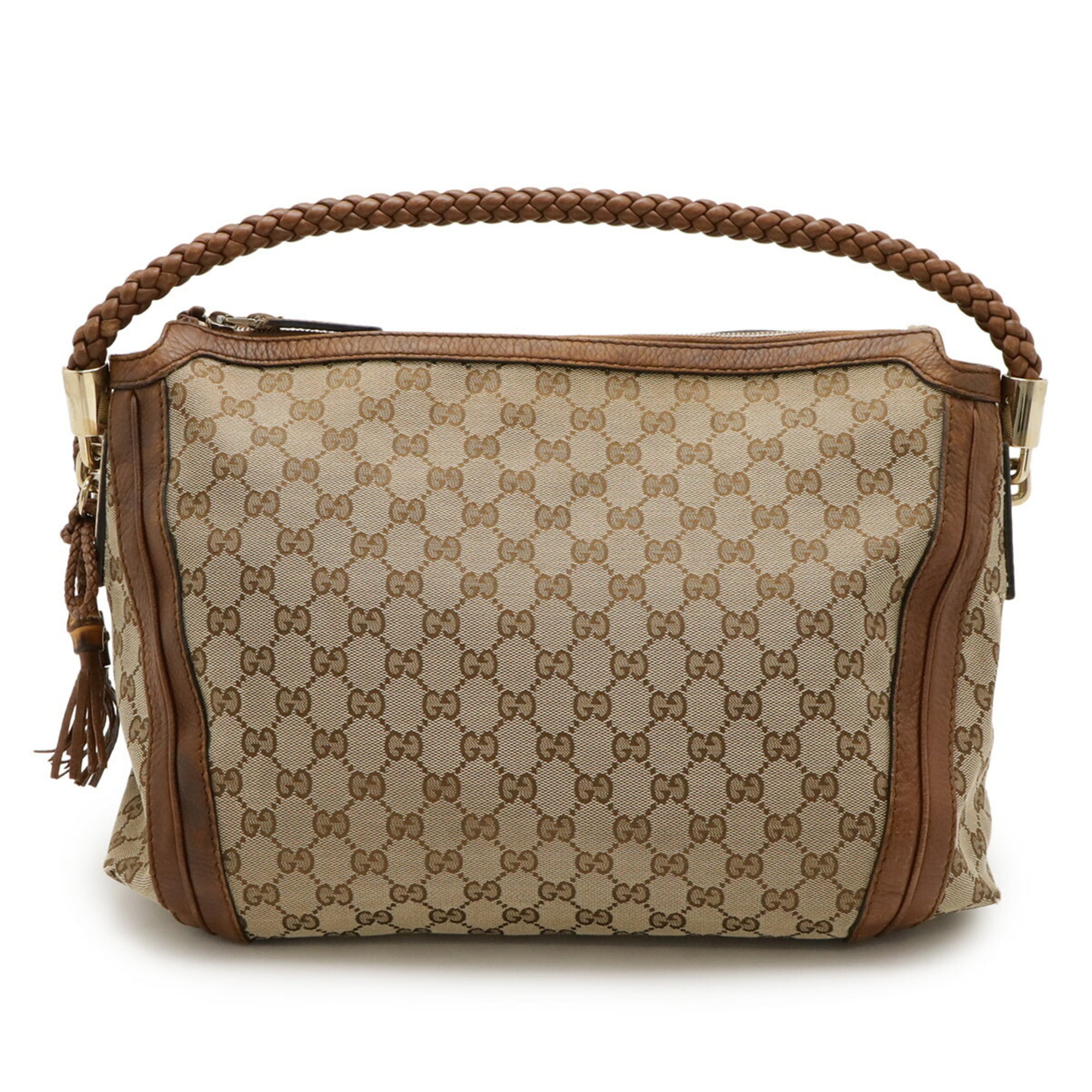 Gucci Gg Canvas Beige Brown Khaki Canvas Leather Shoulder Bag (Pre-Owned)