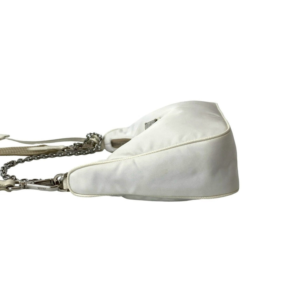 Prada White Nylon Leather Pochette Shoulder Bag