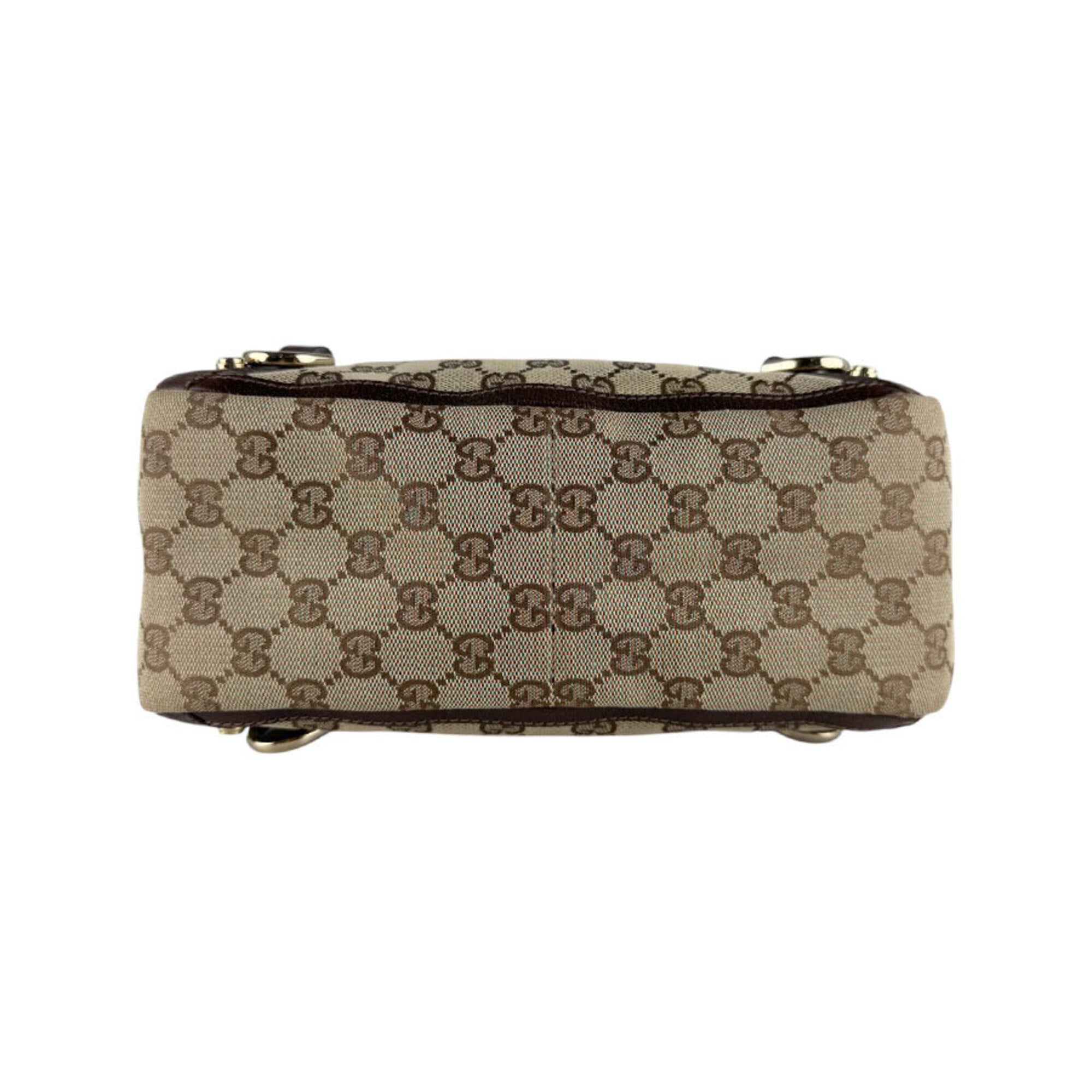 Gucci Brown Brown Gg Gg Canvas Leather Handbag (Pre-Owned)
