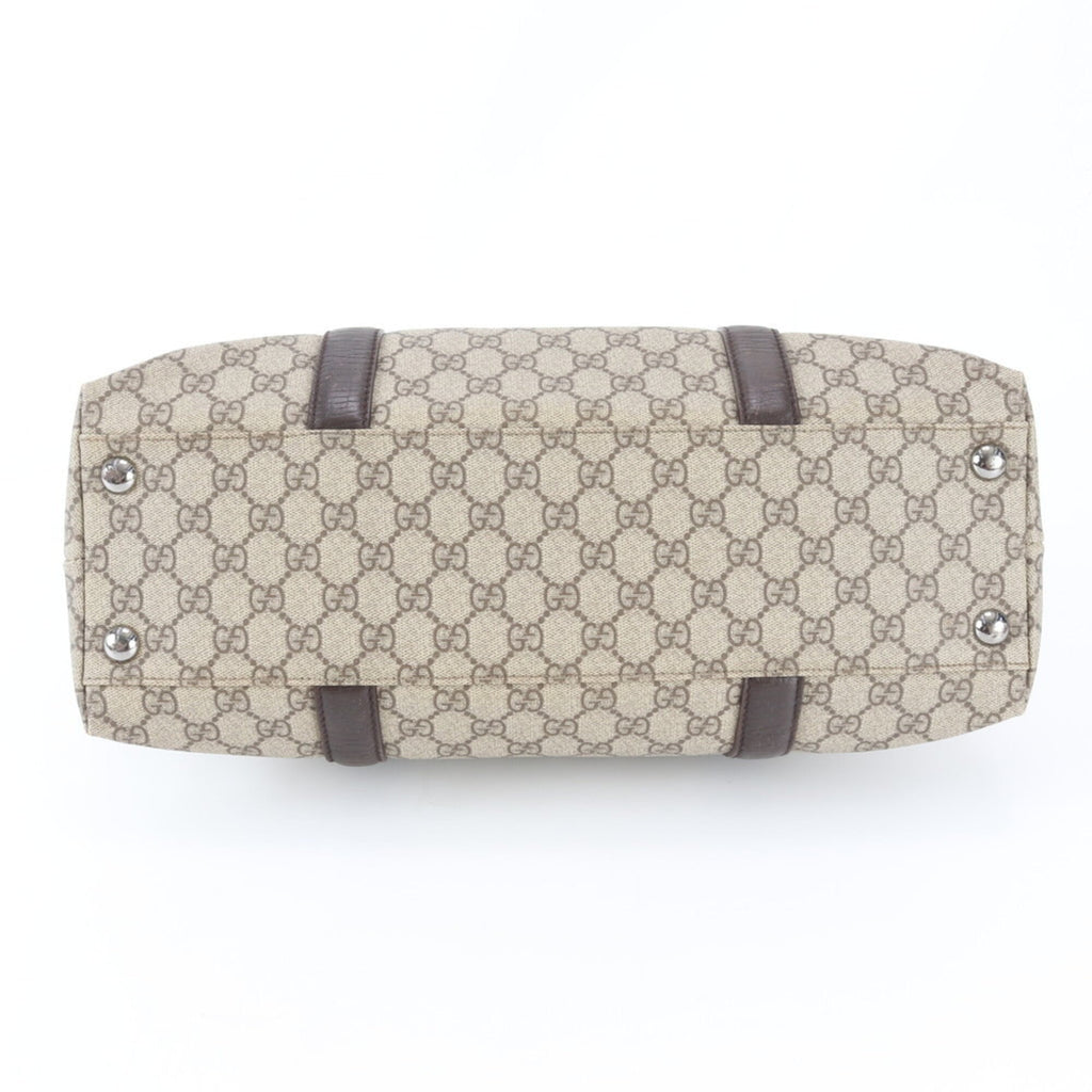 Gucci Beige Brown Leather Coated Canvas Handbag Shoulder Bag Tote Bag (Pre-Owned)