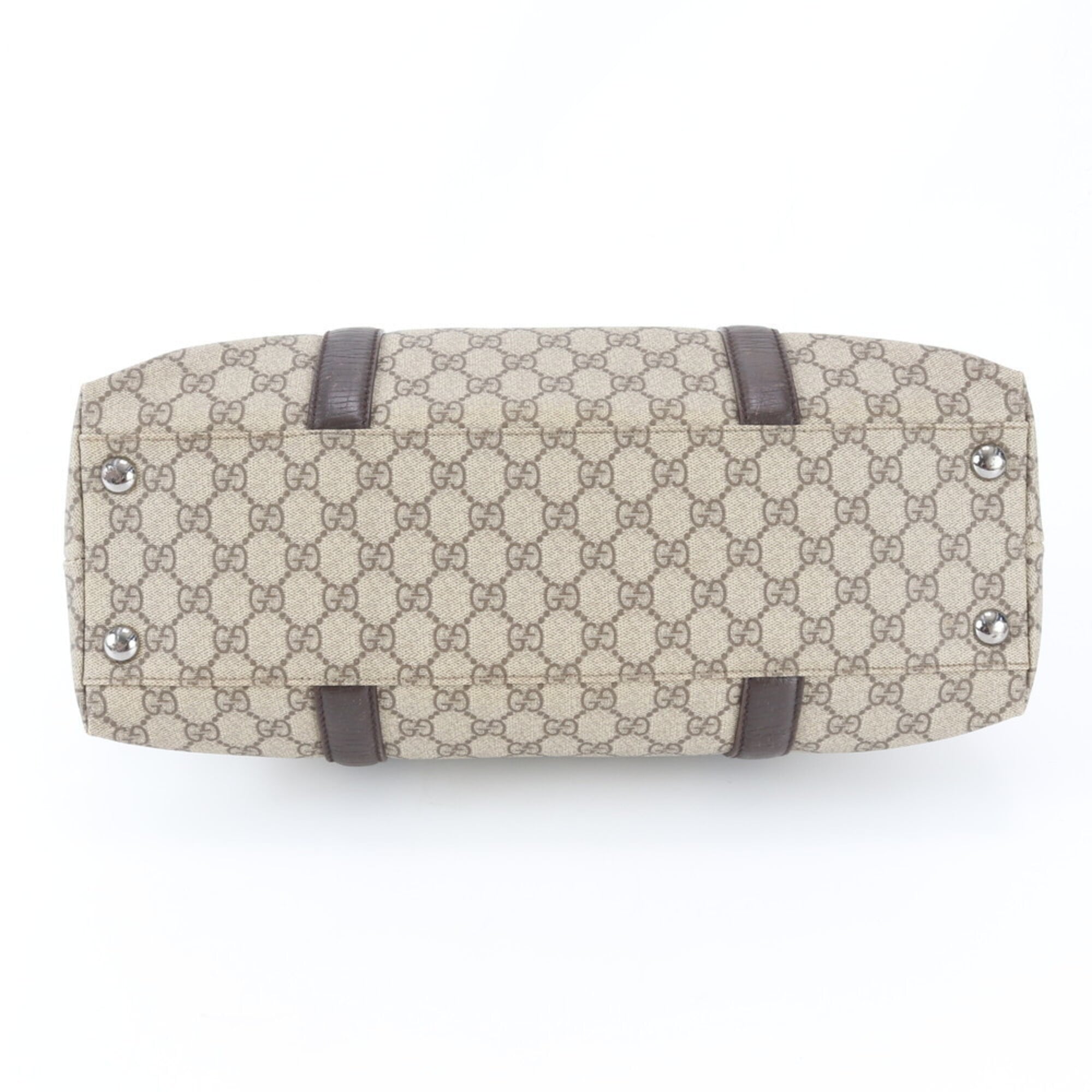 Gucci Beige Brown Leather Coated Canvas Handbag Shoulder Bag Tote Bag (Pre-Owned)
