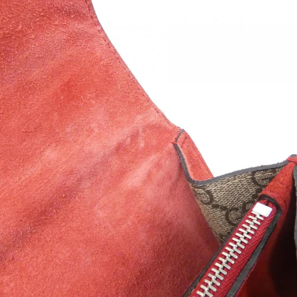 Gucci Beige Red Color Gg Supreme Canvas Suede Shoulder Bag (Pre-Owned)