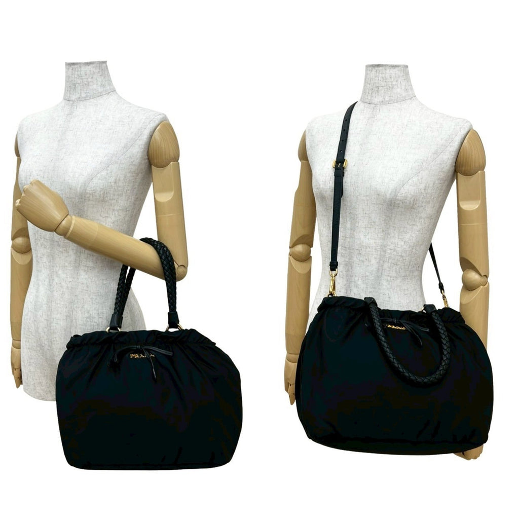 Prada Black Nylon Leather Handbag Shoulder Bag
