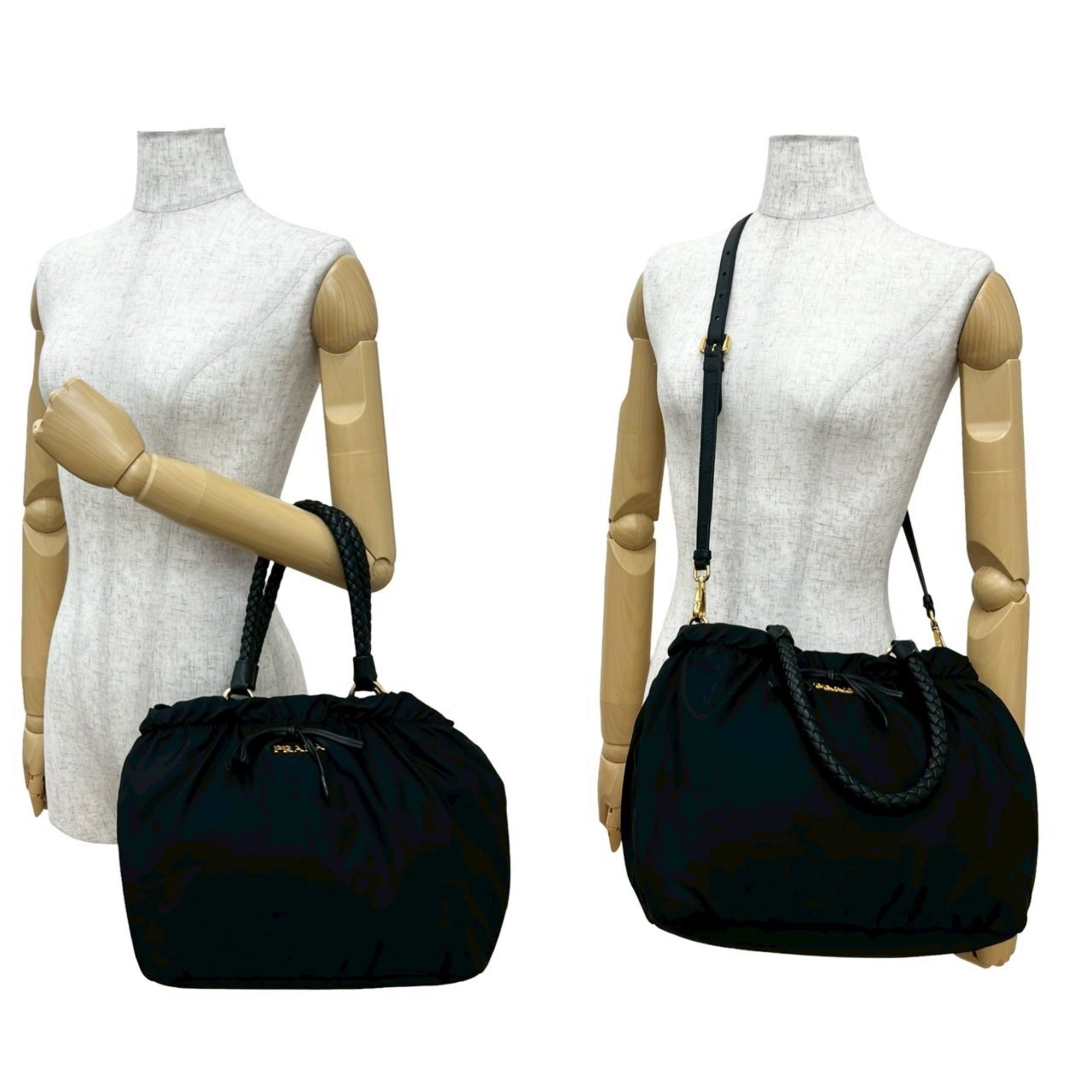 Prada Black Nylon Leather Handbag Shoulder Bag