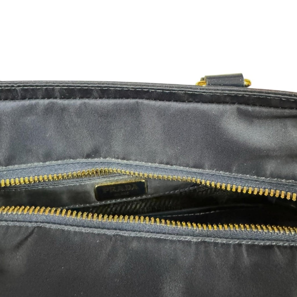 Prada Navy Nylon Leather Tote Bag