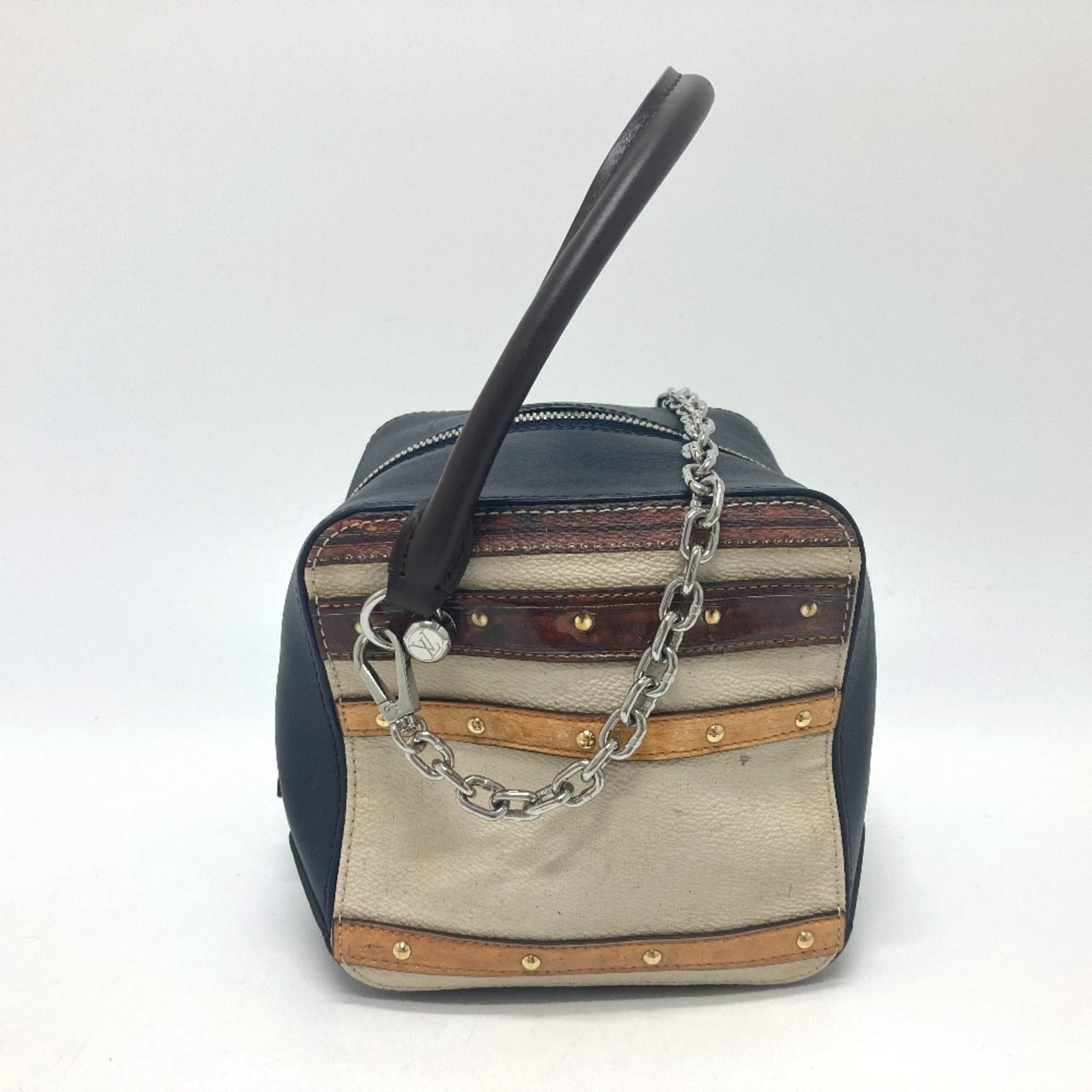 Louis Vuitton Beige Black Leather Handbag