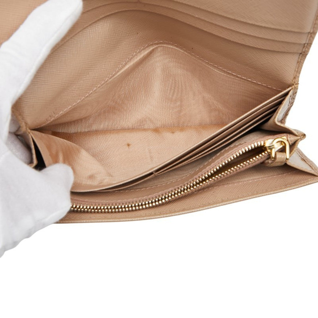 Prada Beige Leather Long Wallet (Tri-Fold)