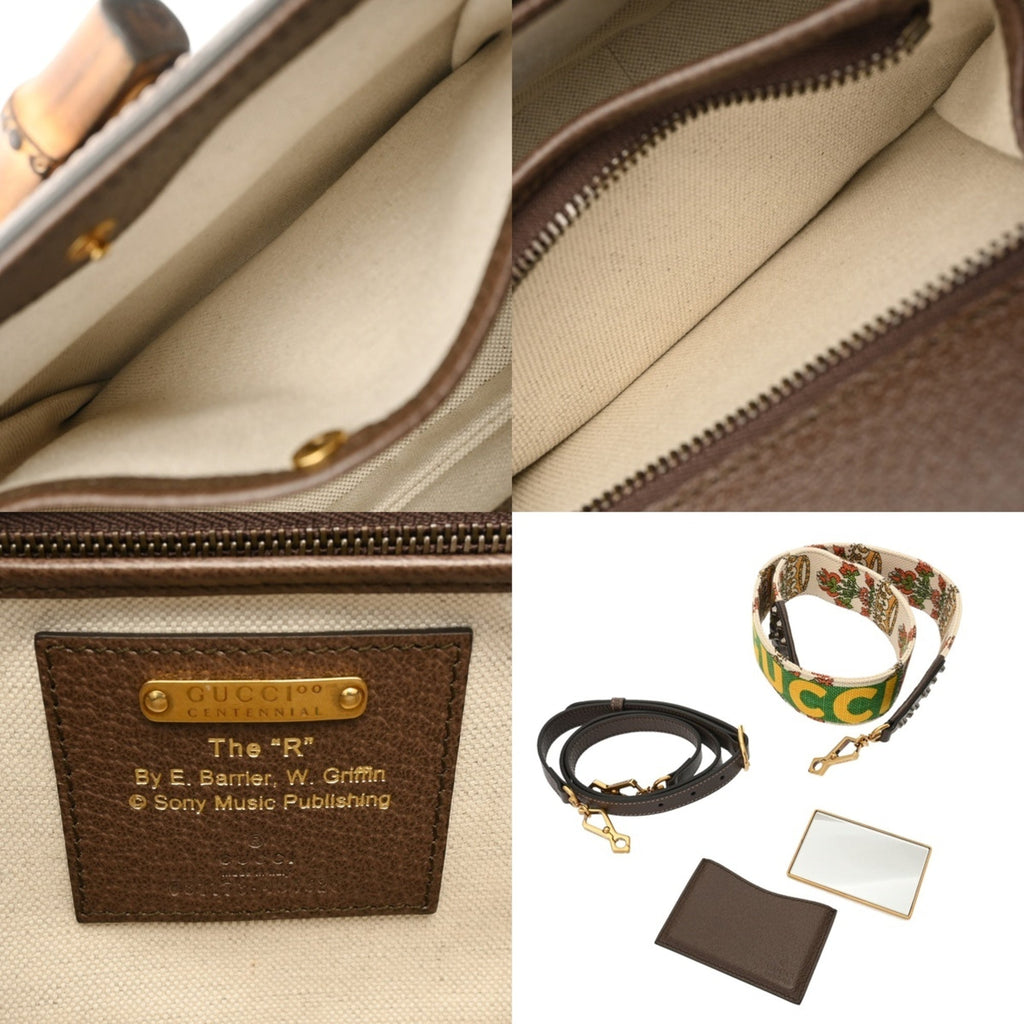 Gucci Brown White Canvas Leather Handbag (Pre-Owned)