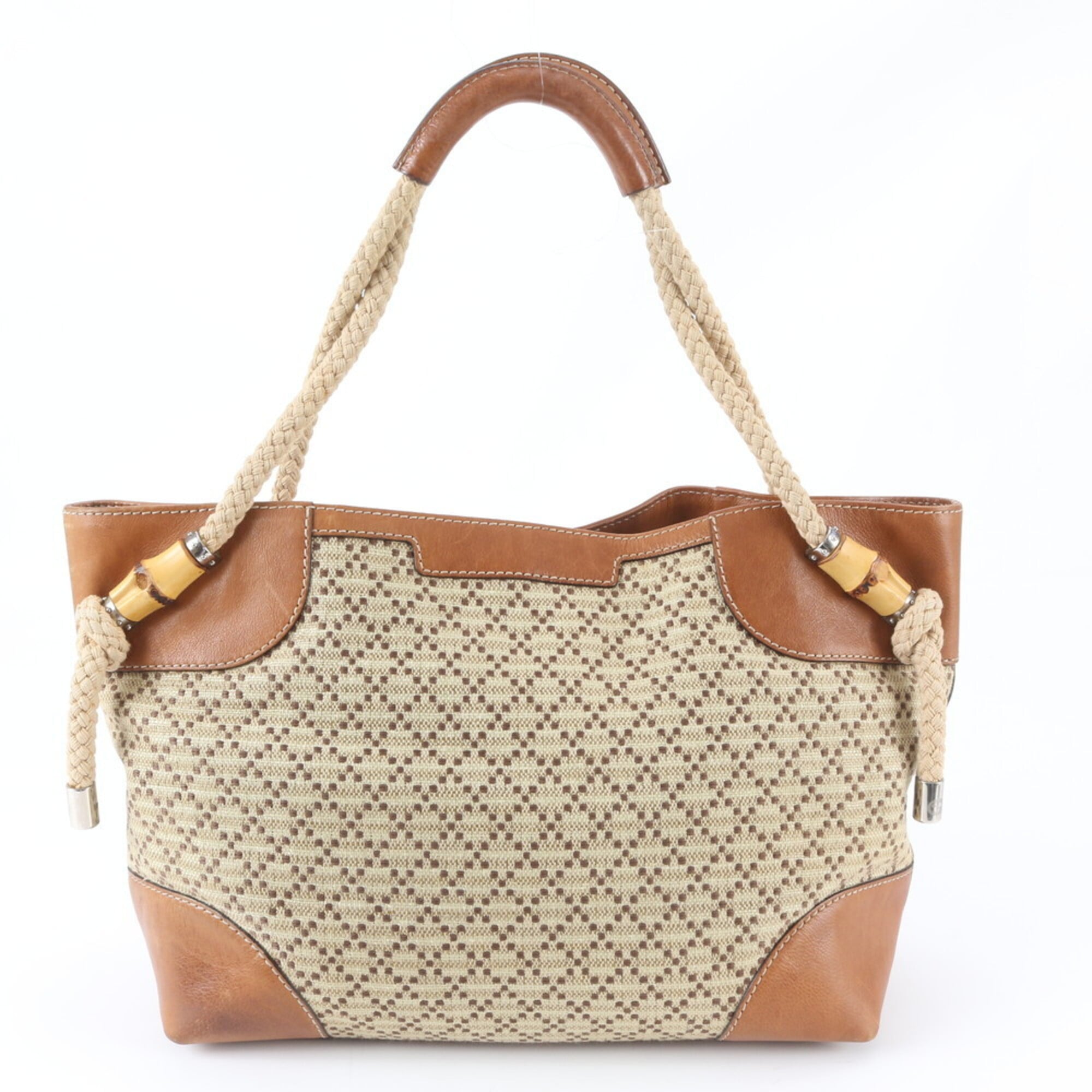 Gucci Diamante Beige Brown Leather Canvas Handbag (Pre-Owned)