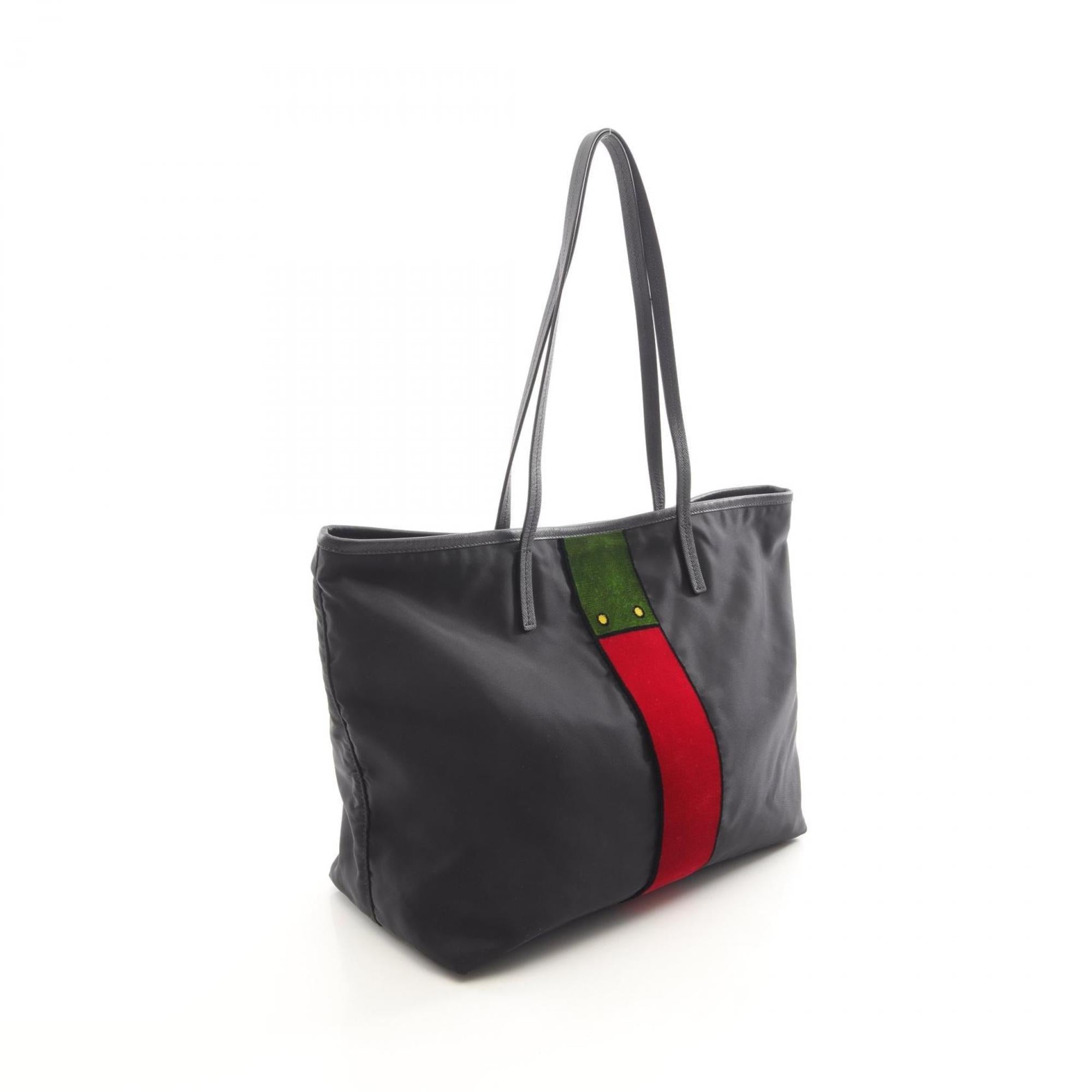 Prada Black Multi-Color Nylon Leather Tote Bag