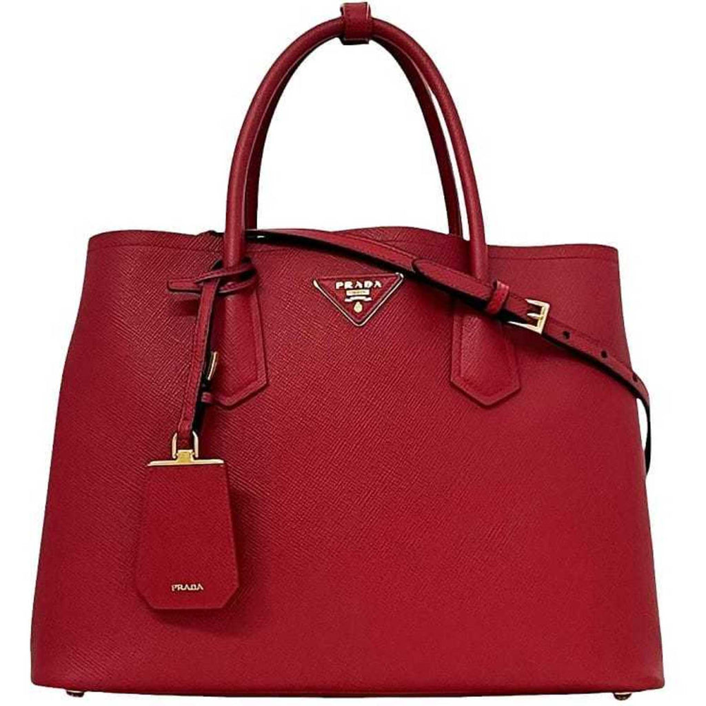 Prada Fuoco Red Color Saffiano Triangle Tote Bag