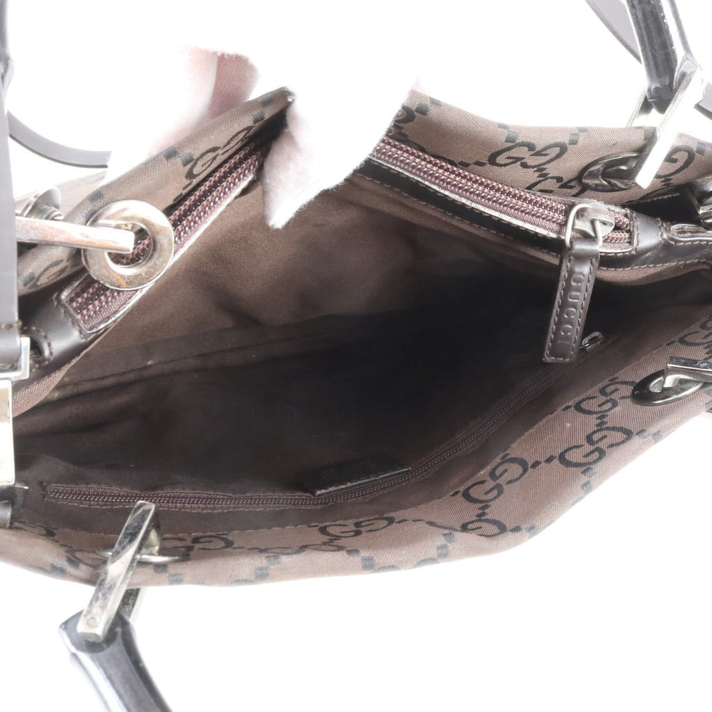 Gucci Bamboo Black Dark Brown Leather Nylon Handbag Shoulder Bag (Pre-Owned)