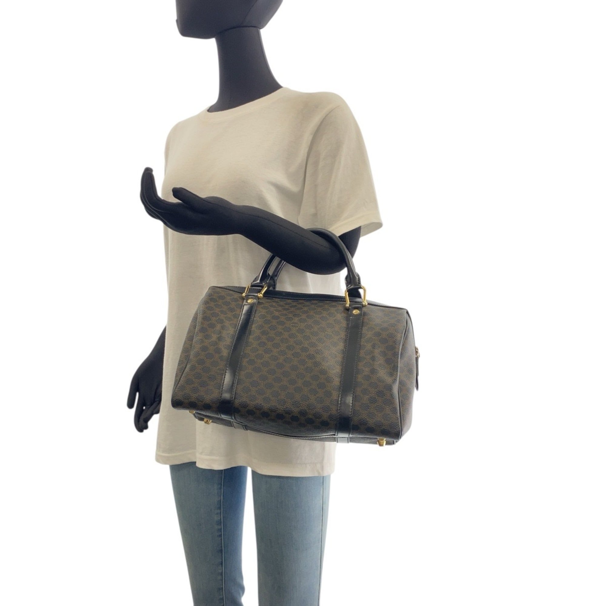Celine Black Brown Pvc Boston Bag Handbag