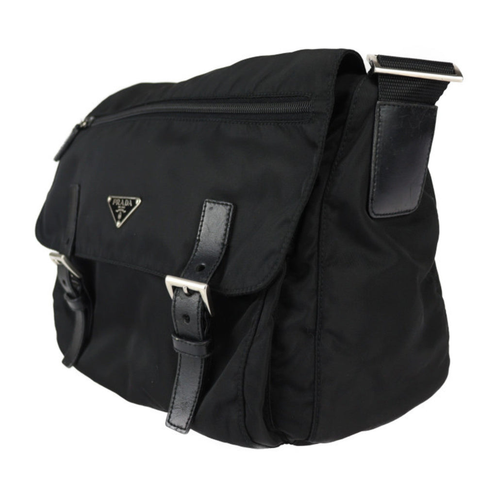 Prada Black Nylon Leather Messenger Bag Shoulder Bag