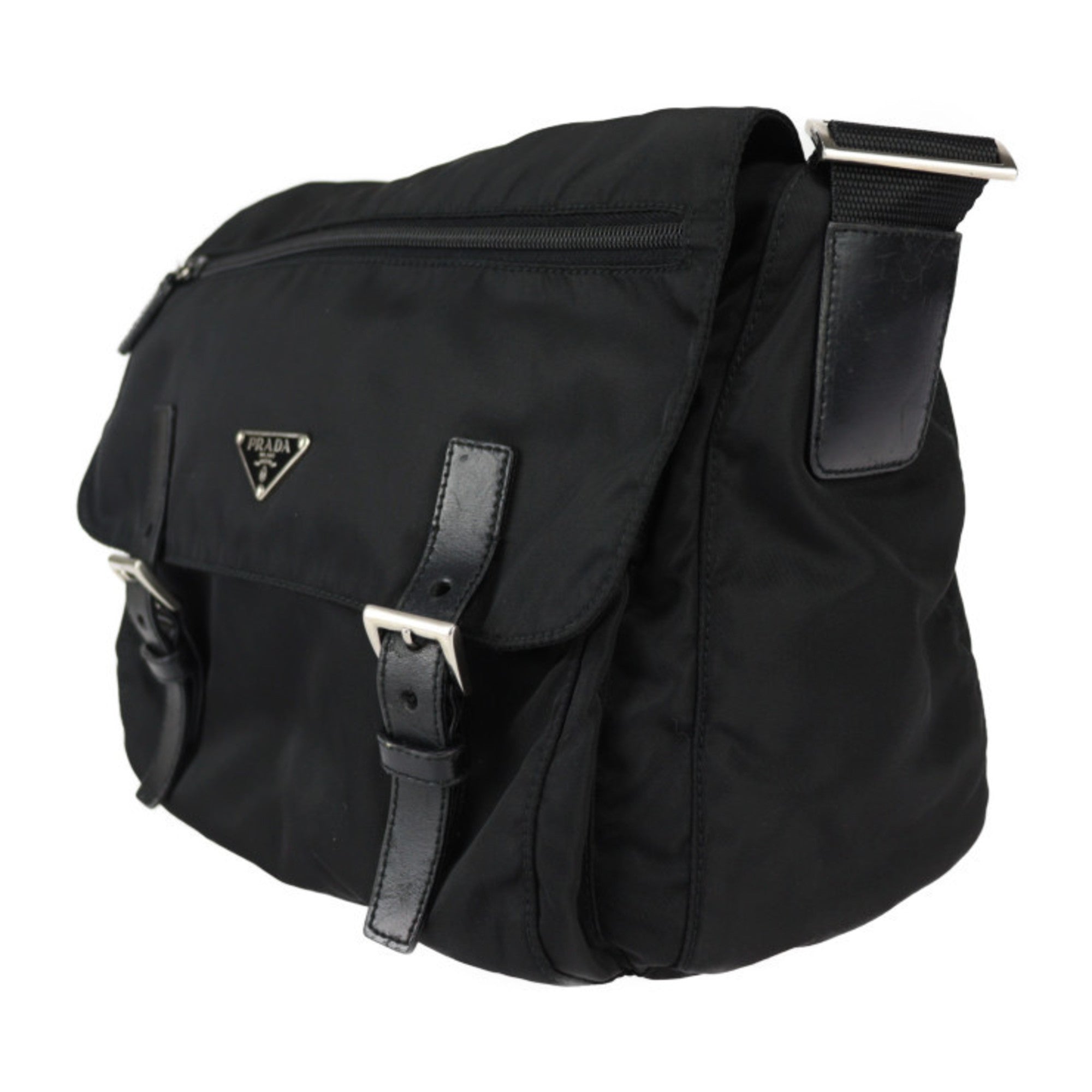Prada Black Nylon Leather Messenger Bag Shoulder Bag