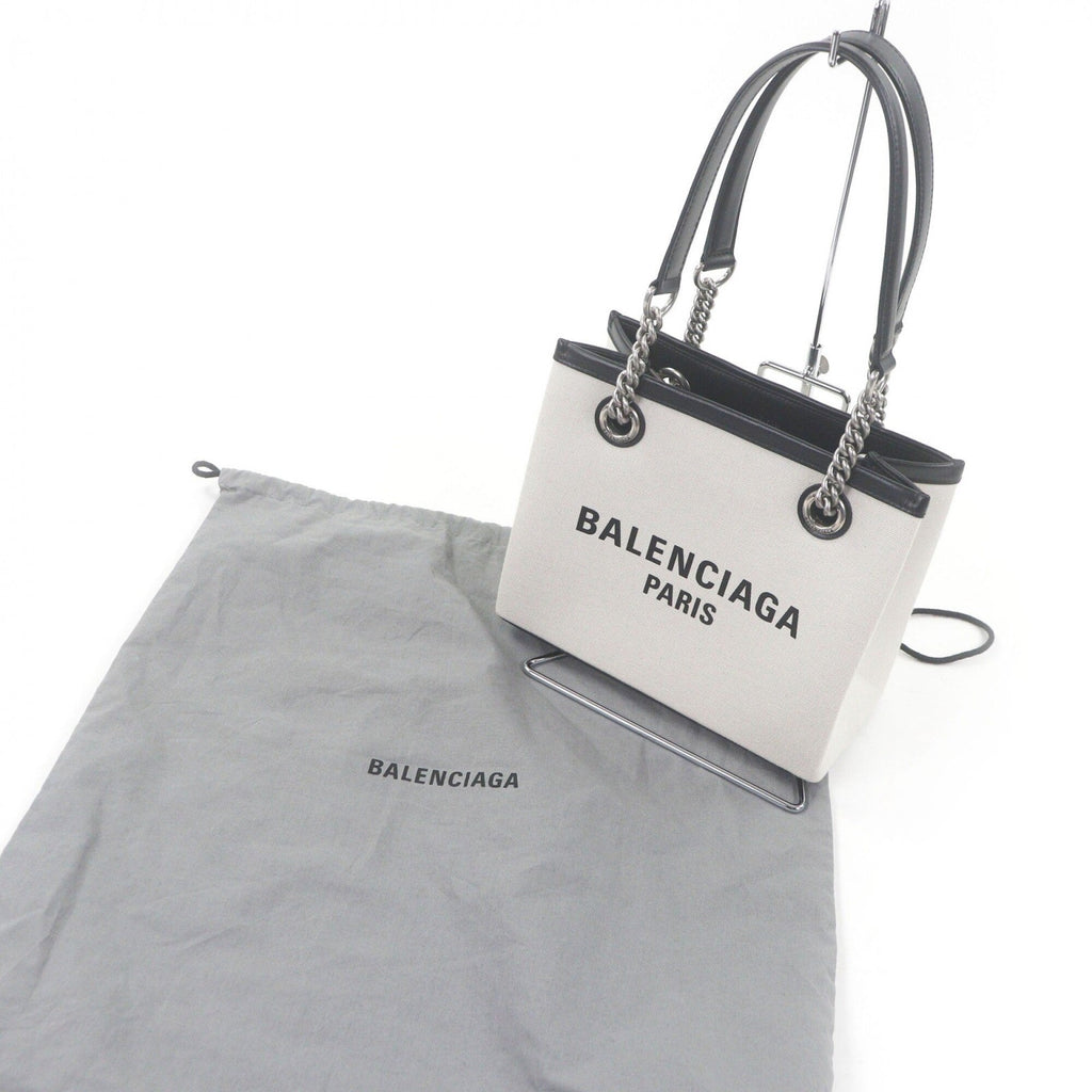 Balenciaga Black Light Beige Canvas Leather Handbag Tote