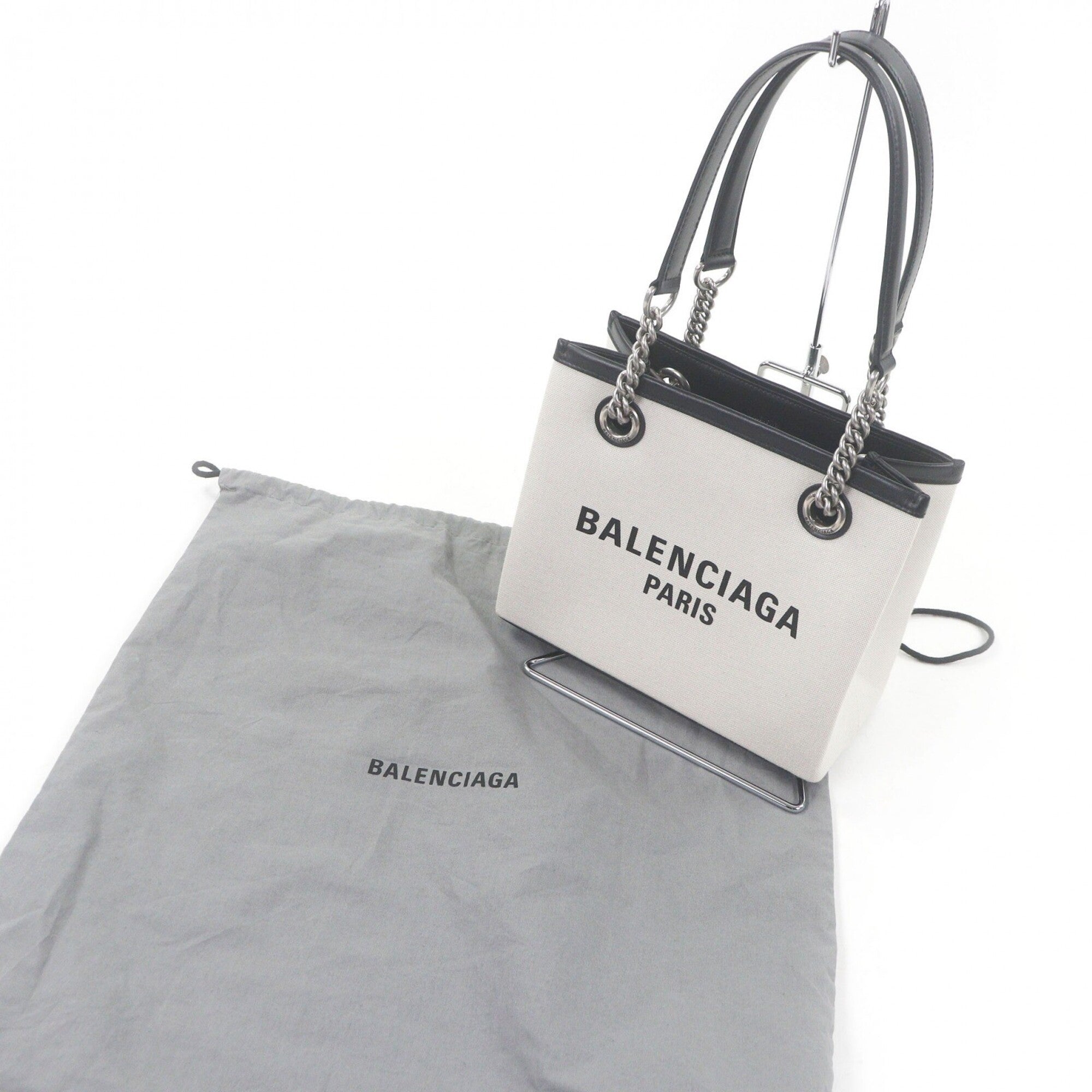 Balenciaga Black Light Beige Canvas Leather Handbag Tote