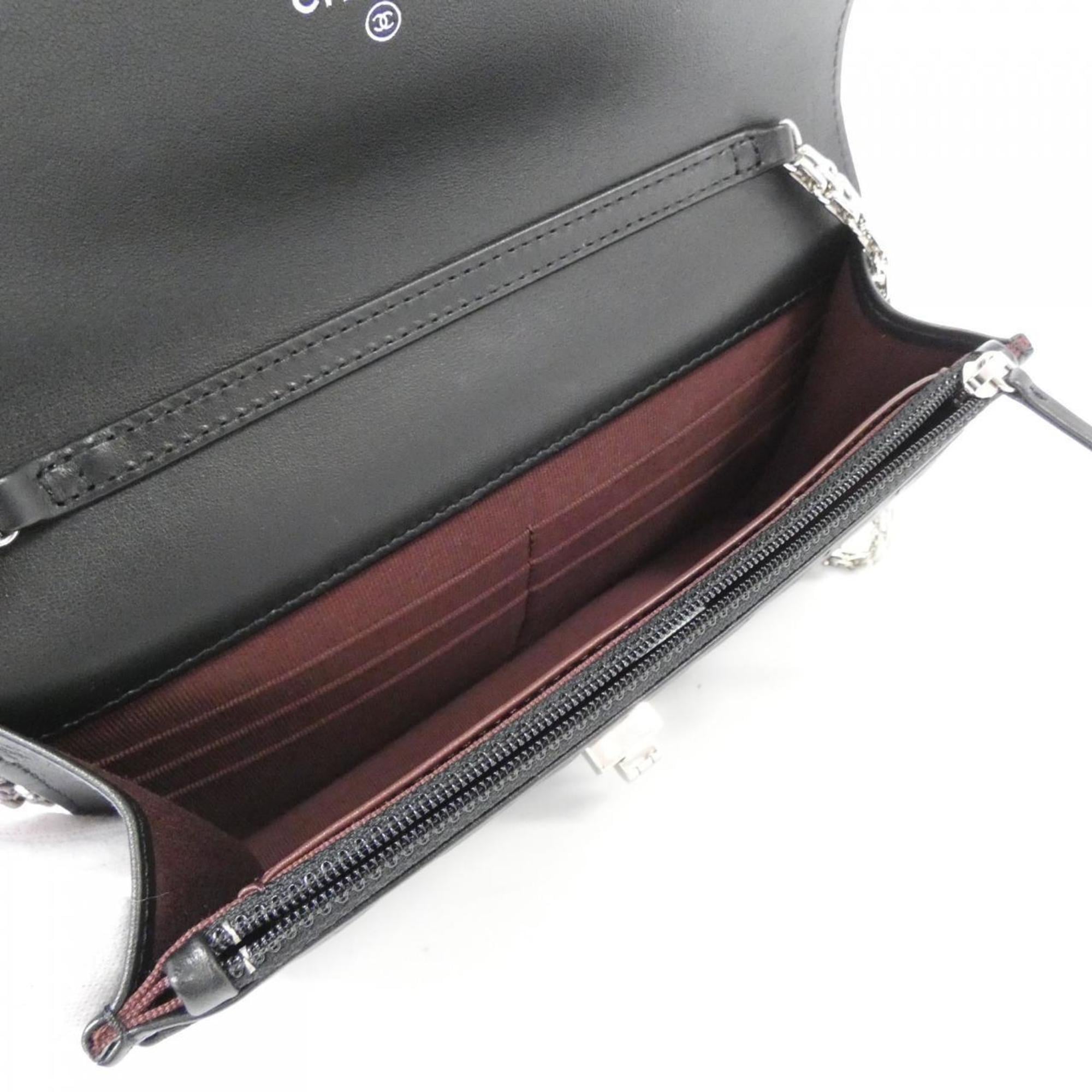 Chanel Black Leather Chain/Shoulder Wallet