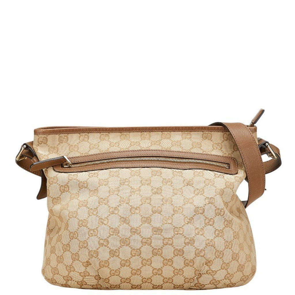 Gucci Beige Brown Canvas Leather Shoulder Bag (Pre-Owned)