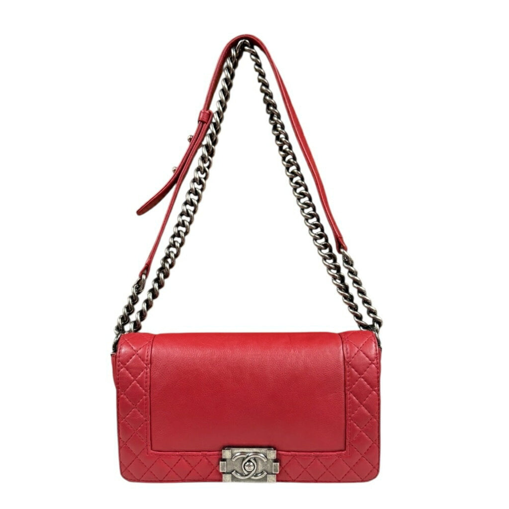 Chanel Boy Chanel Red Color Leather Shoulder Bag