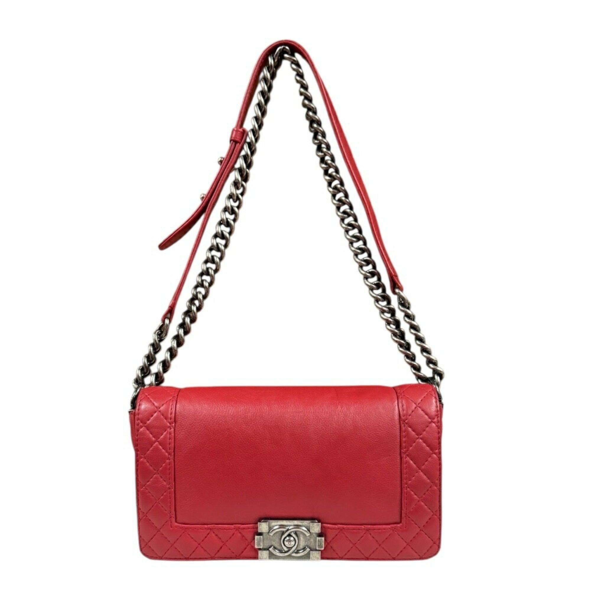 Chanel Boy Chanel Red Color Leather Shoulder Bag