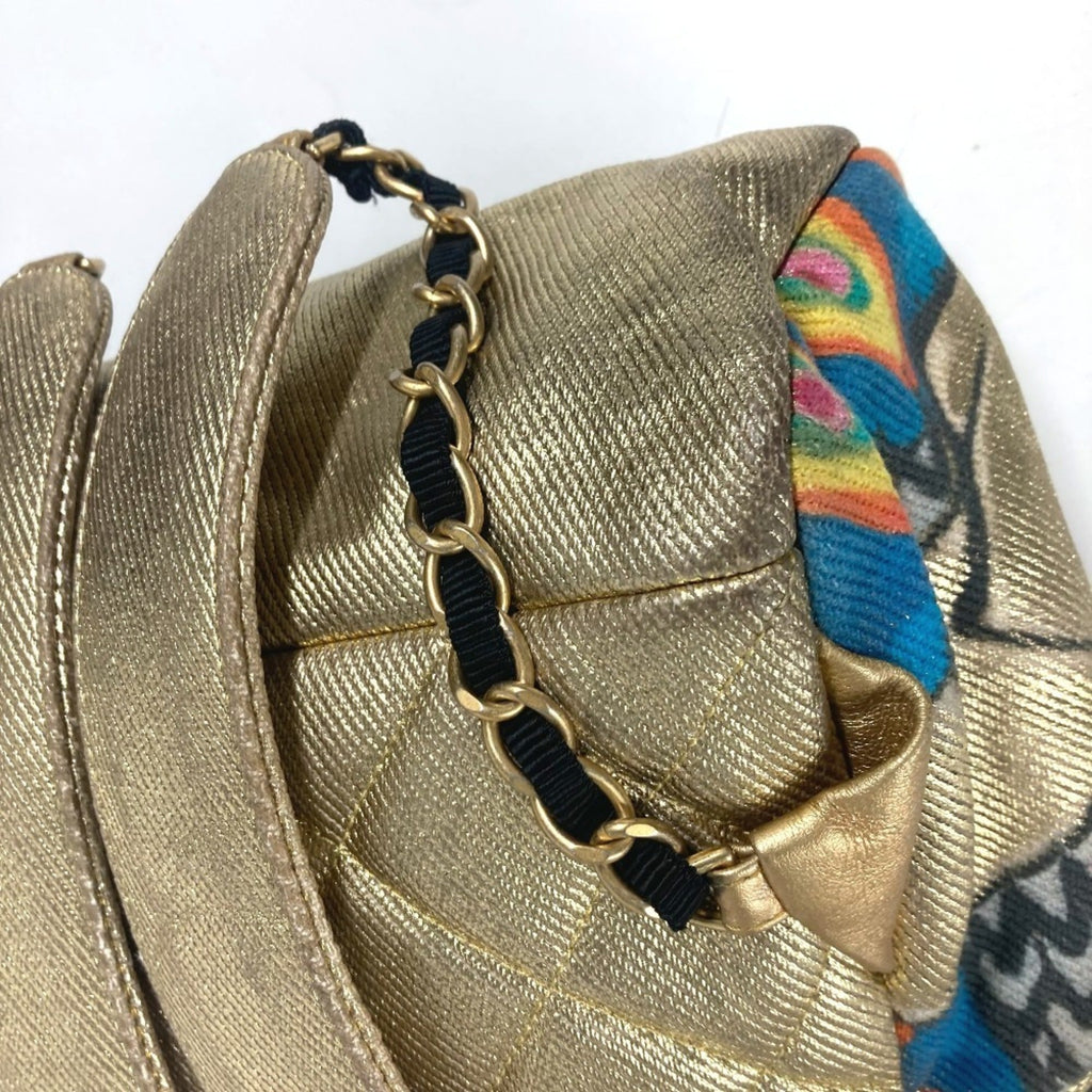 Chanel Gold Leather Canvas Backpack