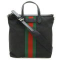 Gucci Sherry Line Black Green Red Color Nylon Canvas Leather Shoulder Bag Tote Bag (Pre-Owned)